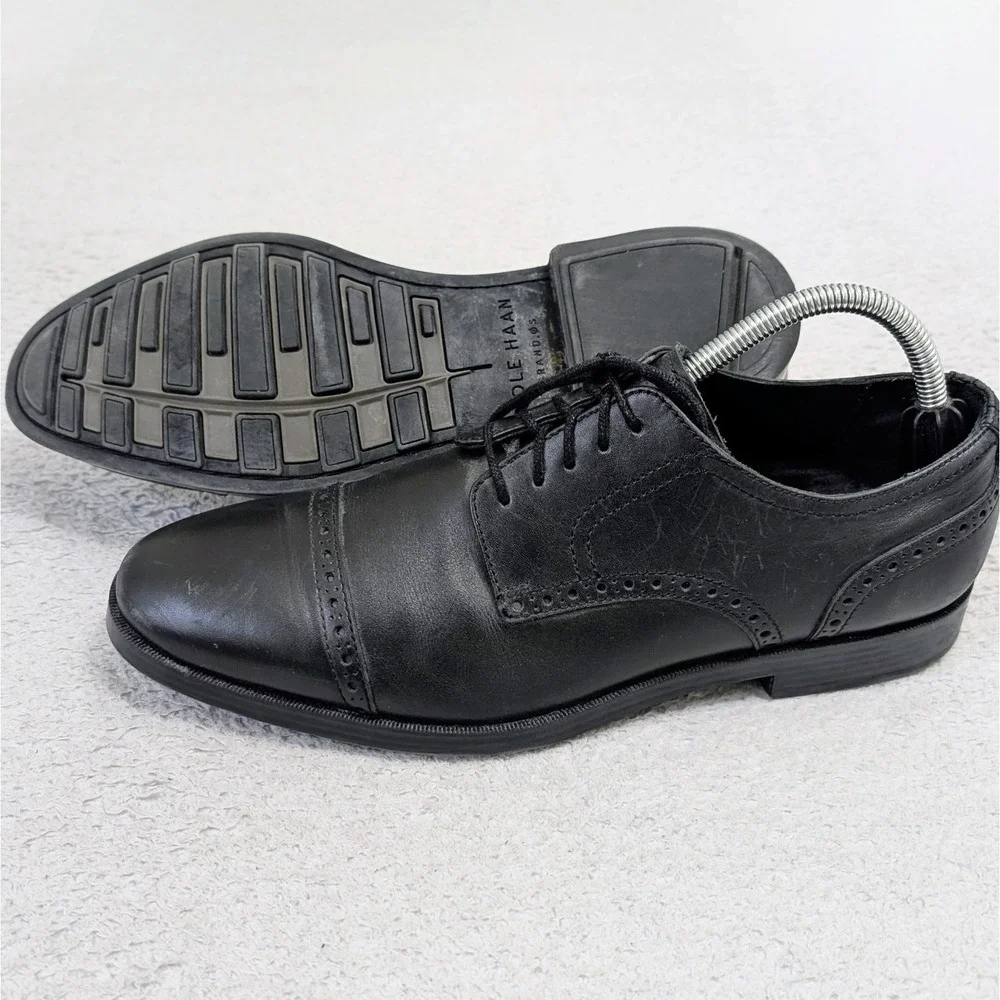 COLE HAAN Jefferson Mens ( Sz 9 M) Grandos Cap Toe Oxfords C23789‎ Black Leather